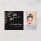 バラ金ゴールド赤面ピンクブラックフローラ | QRコードバス 名刺 (正面)