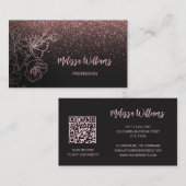 バラ金ゴールド赤面ピンクブラックフローラ | QRコード 名刺 (正面/裏面)
