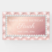 バラ金ゴールド赤面ピンクホワイトパール100誕生日 横断幕 (横)