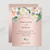 バラ金ゴールド赤面ピンクホワ結婚イト花模様 ポストカード (正面/裏面)