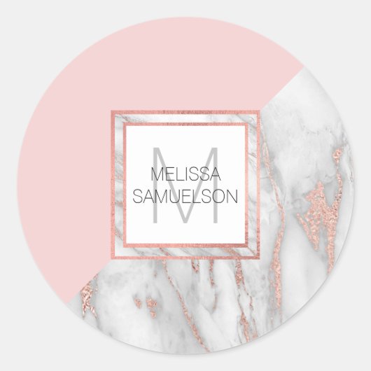 バラ金ゴールド赤面ピンクマーブルグレフェミニンー ラウンドシール (正面)