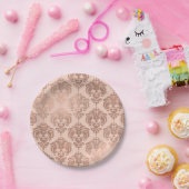 バラ金ゴールド赤面ピンクモダングラムダマスク ペーパープレート (パーティー)