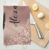 バラ金ゴールド赤面ピンクモノグラムグリッターまつ毛 キッチンタオル (四つ折り)