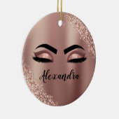 バラ金ゴールド赤面ピンクモノグラムグリッターまつ毛 セラミックオーナメント (右)