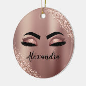 バラ金ゴールド赤面ピンクモノグラムグリッターまつ毛 セラミックオーナメント (左)