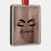 バラ金ゴールド赤面ピンクモノグラムグリッターまつ毛 メタルオーナメント (右)