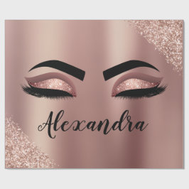 バラ金ゴールド赤面ピンクモノグラムグリッターまつ毛 ラッピングペーパー