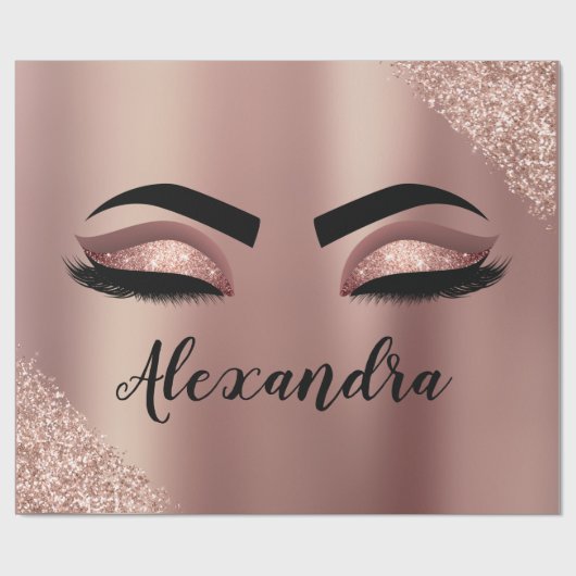 バラ金ゴールド赤面ピンクモノグラムグリッターまつ毛 ラッピングペーパー (フラット)