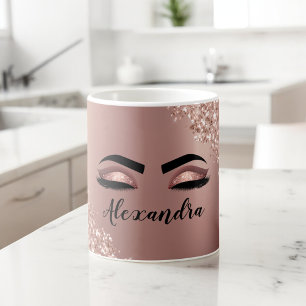 バラ金ゴールド赤面ピンクモノグラムグリッター睫 コーヒーマグカップ