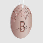 バラ金ゴールド赤面ピンクモノグラム星滴下 オーナメント (正面)