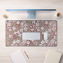 バラ金ゴールド赤面ピンク小バラ白い花 デスクマット