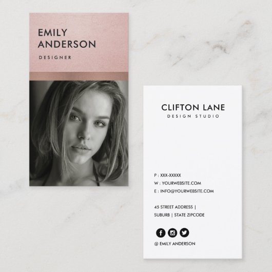 バラ金ゴールド赤面ピンク桃パーソナル写真インサート 名刺 (正面/裏面)