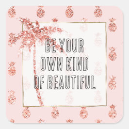 バラ金ゴールド赤面ピンク熱帯グリッターパイナップル スクエアシール