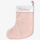 バラ金ゴールド赤面ピンク紙吹雪パーソナライズされた スモールクリスマスストッキング (裏面)