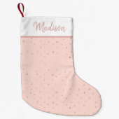 バラ金ゴールド赤面ピンク紙吹雪パーソナライズされた スモールクリスマスストッキング (正面)