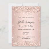 バラ金ゴールド赤面ピンク紙吹雪誕生日 招待状 (正面)