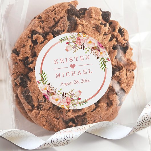 バラ金ゴールド赤面ピンク結婚フローラ ラウンドシール