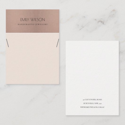 バラ金ゴールド赤面ピンク銅ネックレスディスプレイ 名刺 (正面/裏面)