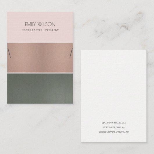 バラ金ゴールド赤面ピンク鋼帯ネックレスディスプレイ 名刺 (正面/裏面)