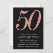 バラ金ゴールド赤面ピンク50オンブラック |誕生日パーティー 招待状 (正面)