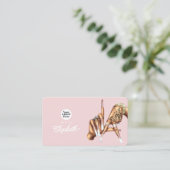 バラ金ゴールド赤面ピンクLAサインネイルサロン 名刺 (スタンド正面)