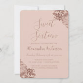 バラ金ゴールド赤面ピンクSweet sixteen誕生日 招待状 (正面)