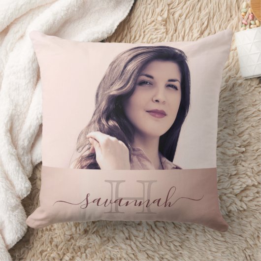 バラ金ゴールド赤面フォトモノグラムイニシャル名 クッション (ブランケット)