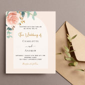 バラ金ゴールド赤面フローラアーチ結婚式招待状