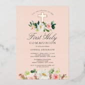 バラ金ゴールド赤面フローラガールズファーストコミューン 箔招待状 (正面)