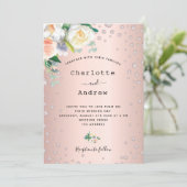 バラ金ゴールド赤面フローラグラマ結婚ラス 招待状 (スタンド正面)