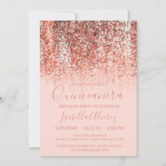 バラ金ゴールド赤面マーメイドグリッターキンセグラデーションーニェラ 招待状 (正面)