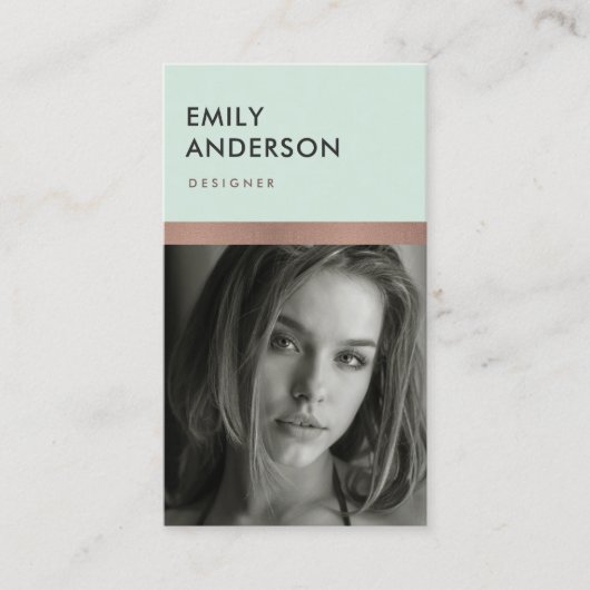 バラ金ゴールド赤面ミントグリーンパーソナル写真インサート 名刺 (正面)