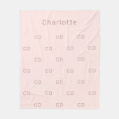 バラ金ゴールド赤面モノグラムイニシャルパターン名 フリースブランケット (正面)