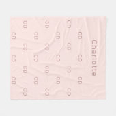 バラ金ゴールド赤面モノグラムイニシャルパターン名 フリースブランケット (正面(横))