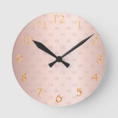 バラ金ゴールド赤面モノグラムイニシャル エレガント ラウンド壁時計 (正面)