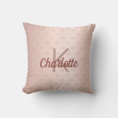 バラ金ゴールド赤面モノグラム名スクリプト クッション (正面)