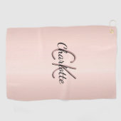 バラ金ゴールド赤面モノグラム名スクリプト ゴルフタオル (横)