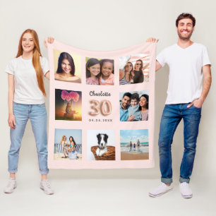 バラ金ゴールド赤面写真コラージュ名30th birthday フリースブランケット