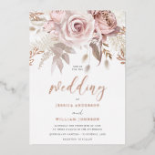 バラ金ゴールド赤面結婚フローラと詳細箔 箔招待状 (正面)