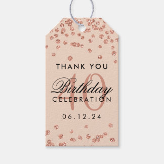バラ金ゴールド赤面40th誕生日ありがとう紙吹雪 ギフトタグ