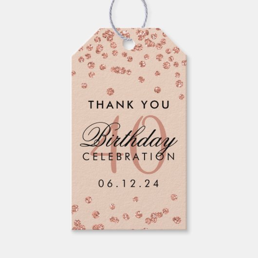 バラ金ゴールド赤面40th誕生日ありがとう紙吹雪 ギフトタグ (正面)