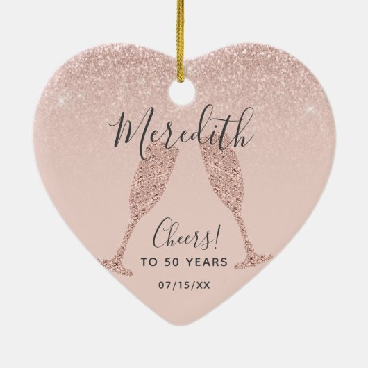 バラ金ゴールド赤面50誕生日日誕生ハート セラミックオーナメント (裏面)
