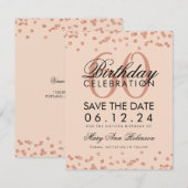 バラ金ゴールド赤面60番目の誕生日日救紙吹雪 セーブザデート (正面/裏面)