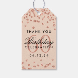 バラ金ゴールド赤面60th誕生日ありがとう紙吹雪 ギフトタグ