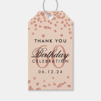 バラ金ゴールド赤面60th誕生日ありがとう紙吹雪 ギフトタグ