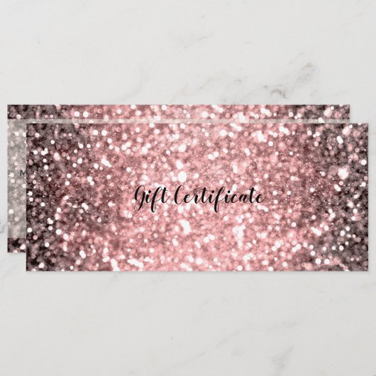 バラ金ゴールド輝く光きらめくギフト証明書 招待状 (正面/裏面)