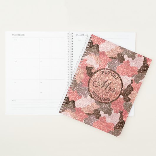 バラ金ゴールド迷彩柄フェイクグリッターカモフラ結婚ージュ プランナー手帳 (ディスプレー)