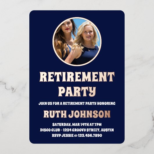 バラ金ゴールド退職パーティー写真 箔招待状 (正面)