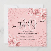 バラ金ゴールド金ゴールドフローラグリッター30th Birthday Script 招待状 (正面)