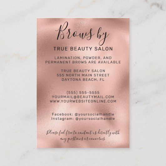 バラ金ゴールド金属眉アフターケアアイコン 名刺 (裏面)